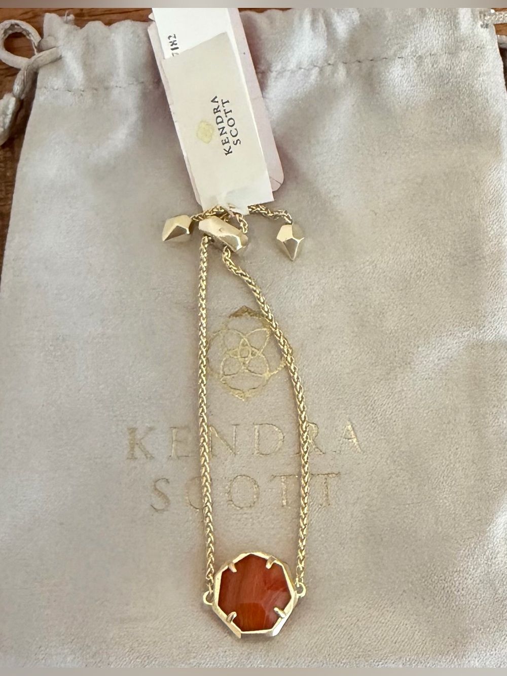 Kendra Scott Gold Bracelet Orange Agate Octagon Faceted Pendant NWT